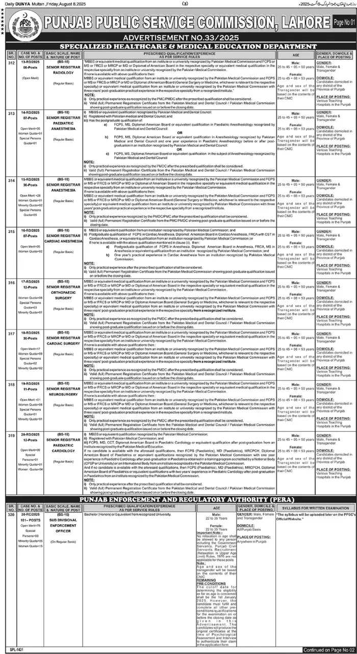 PPSC Jobs New Jobs August 2025 advertisement