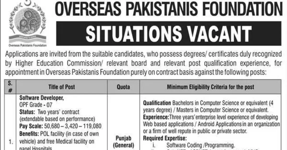 Overseas Pakistanis Foundation Jobs 2025