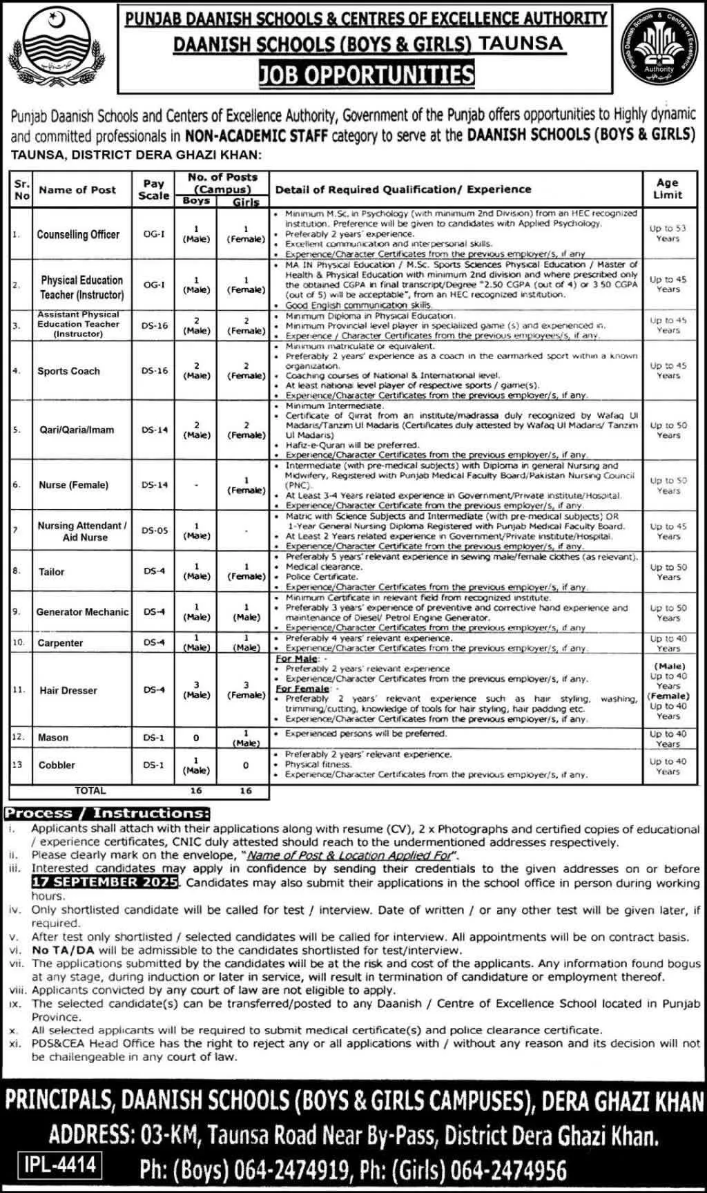 Punjab Daanish Schools Jobs 2025 advertisement
