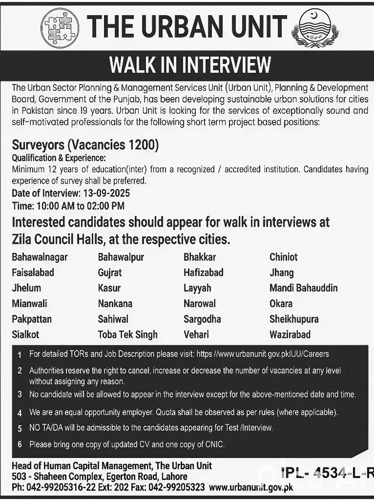 Urban Unit Jobs 2025 