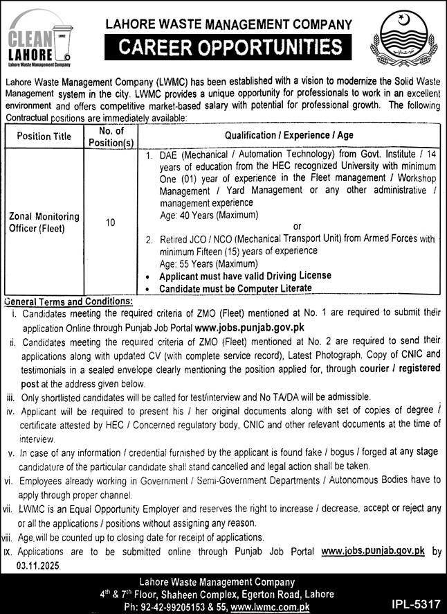 Lahore Waste Management Company (LWMC) Jobs