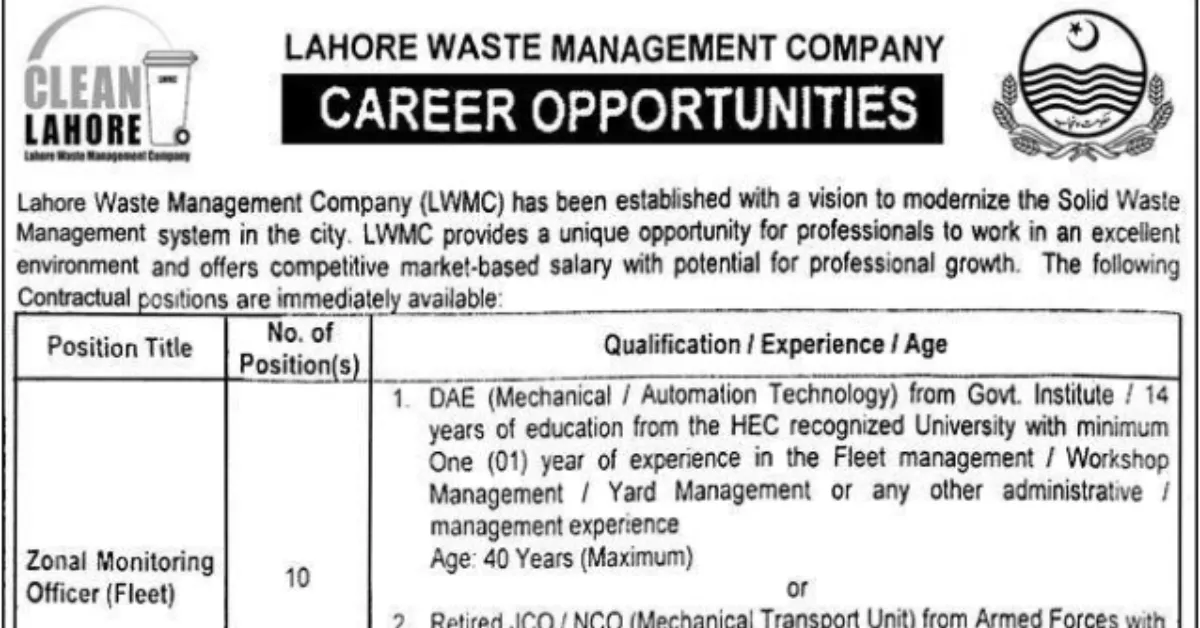 Lahore Waste Management Company (LWMC) Jobs