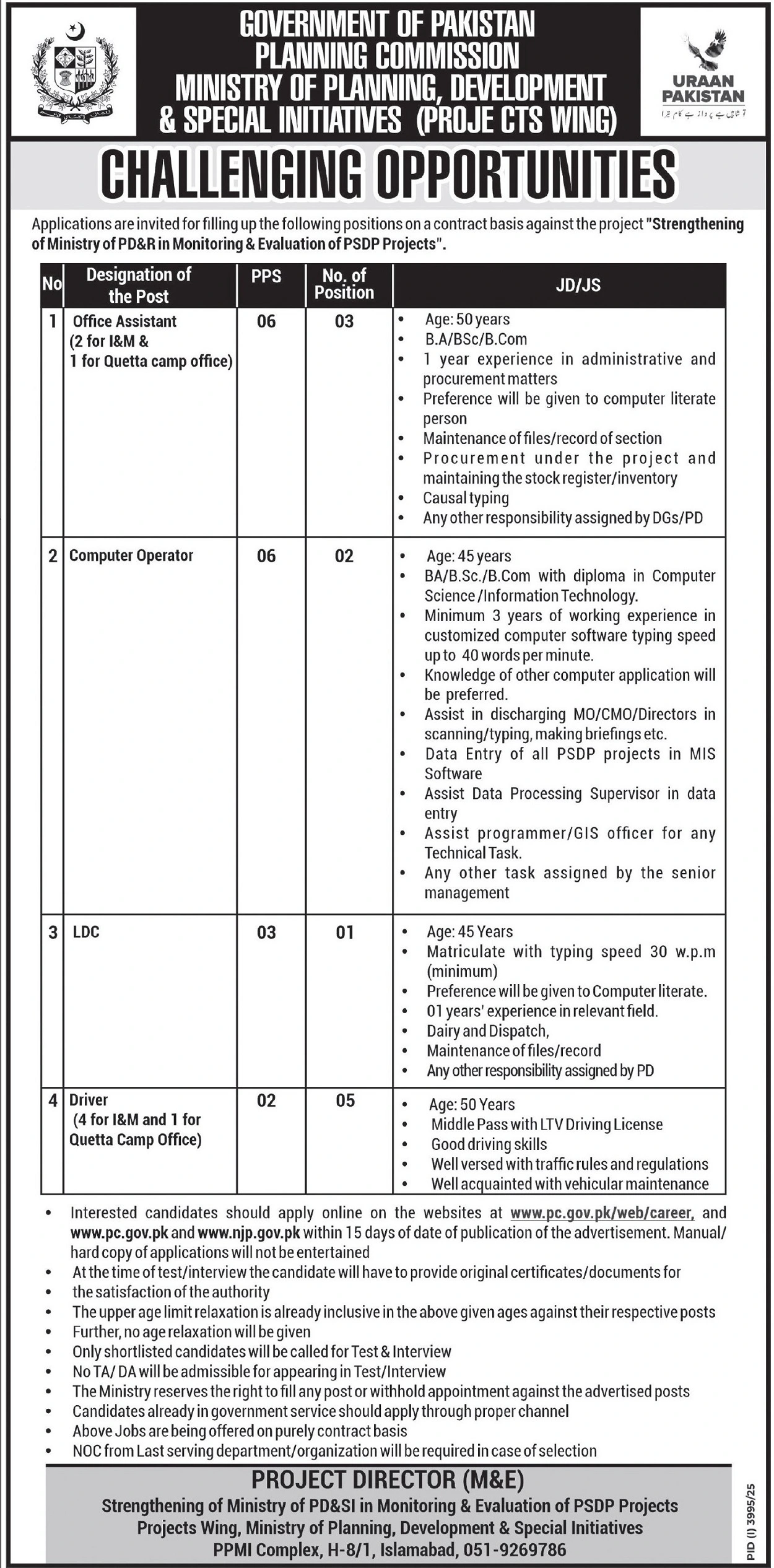 Planning Commission Jobs 2025 – Office Assistant, Computer Operator, LDC & Driver Vacancies