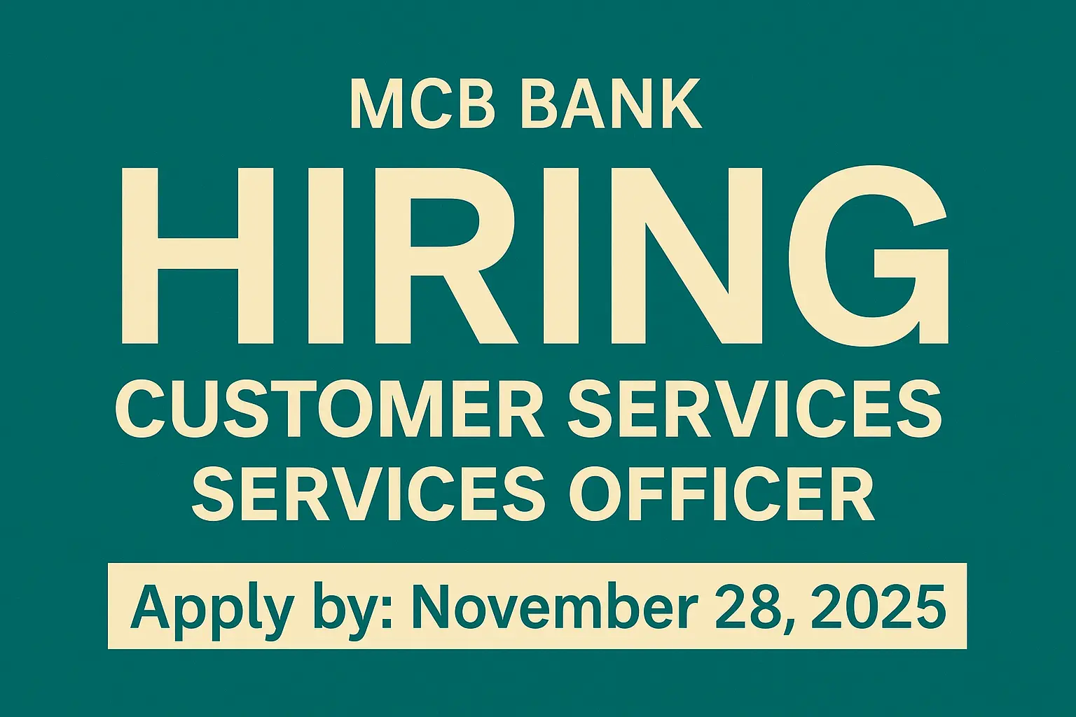 MCB Bank Customer Services Officer Jobs