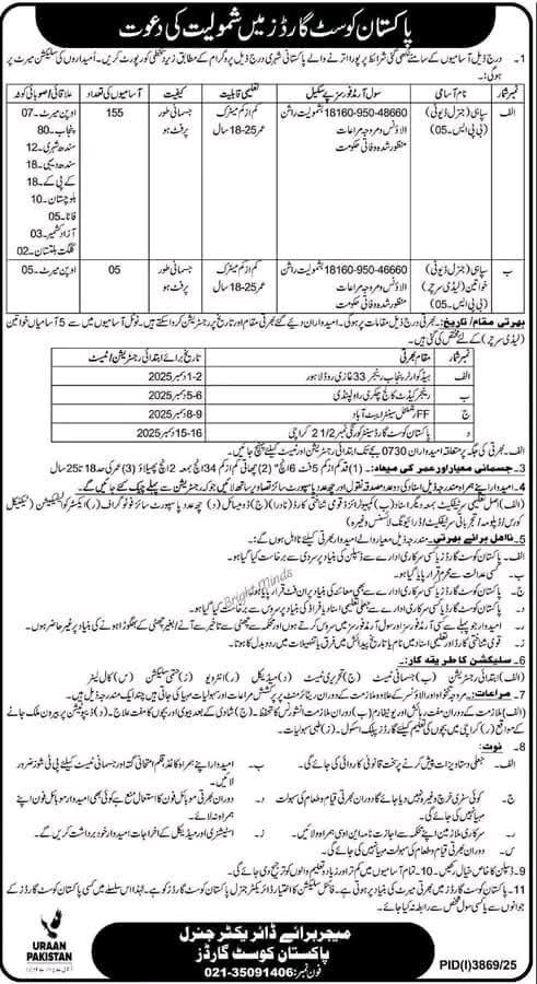 Pakistan Coast Guards Jobs 2025 – Join PCG as Sipahi (Apply Now)