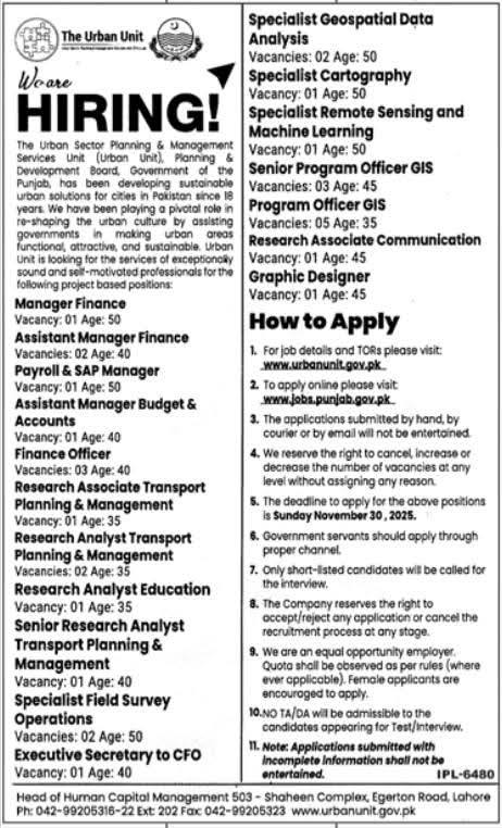 Urban Unit Jobs advertisement
