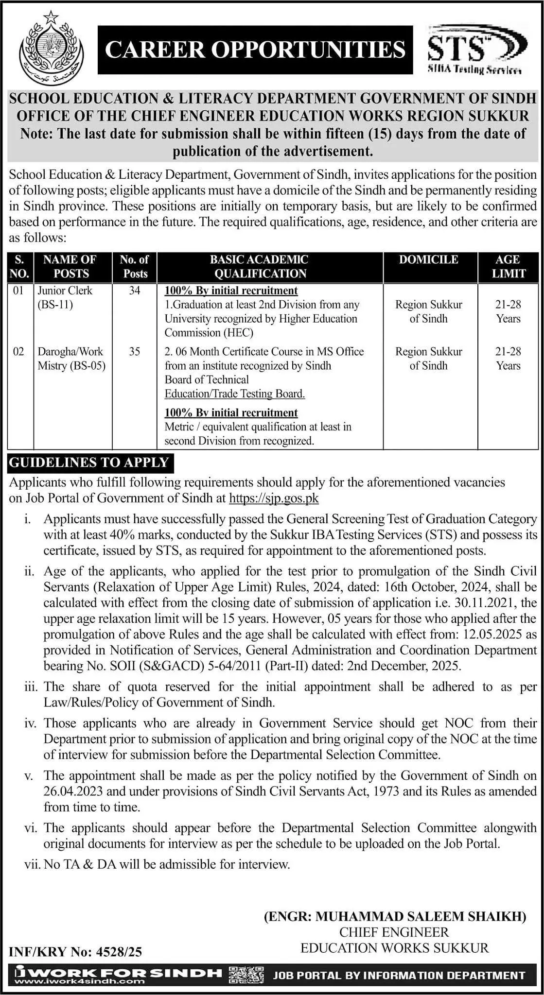 School Education & Literacy Department Sindh Jobs ad 2026