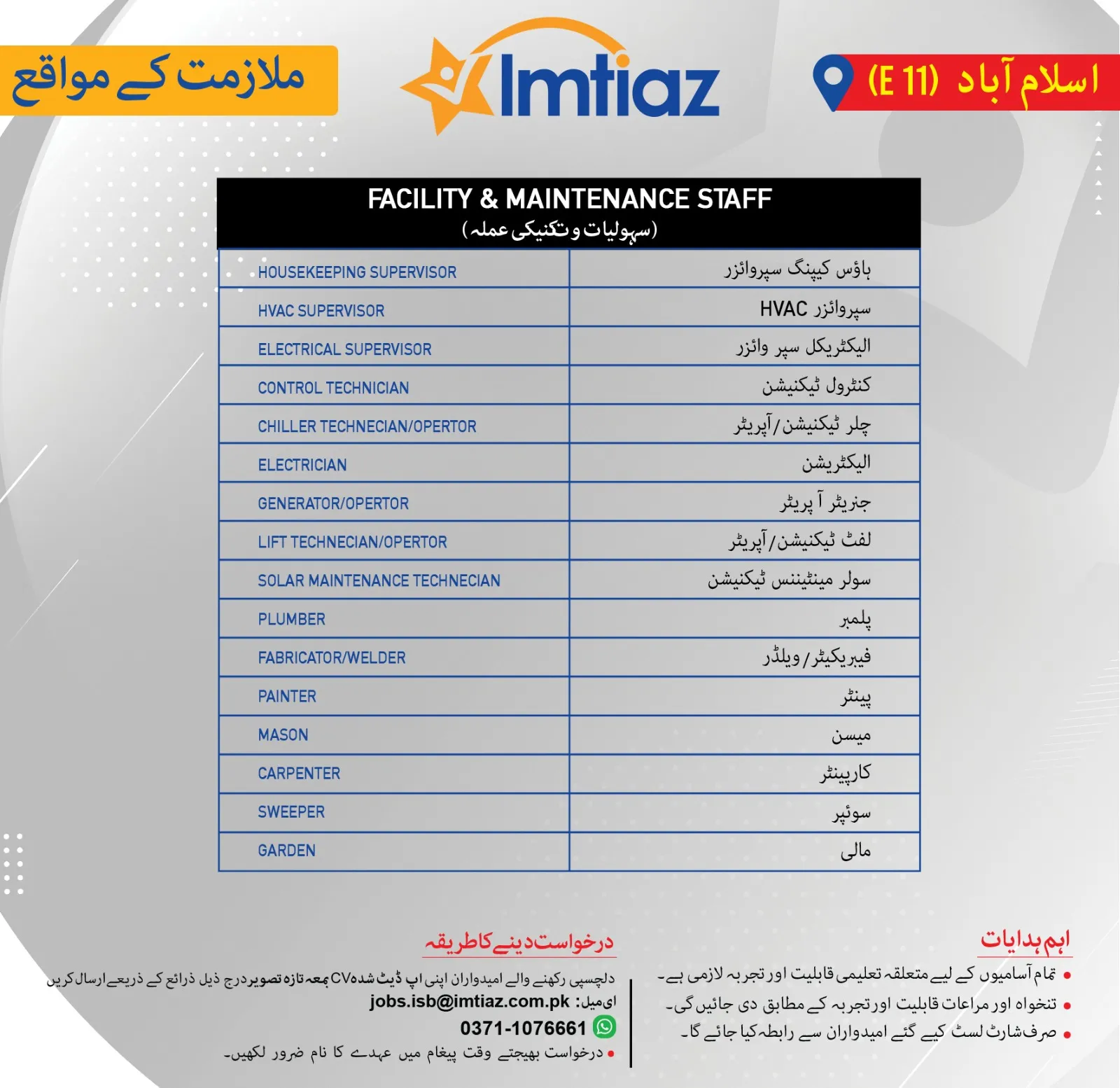 Imtiaz Shopping Mall Jobs 2026
