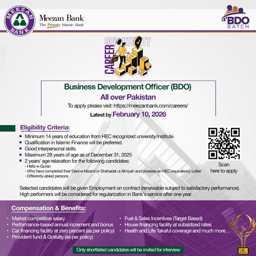 Meezan Bank Business Development Officer Jobs 2026