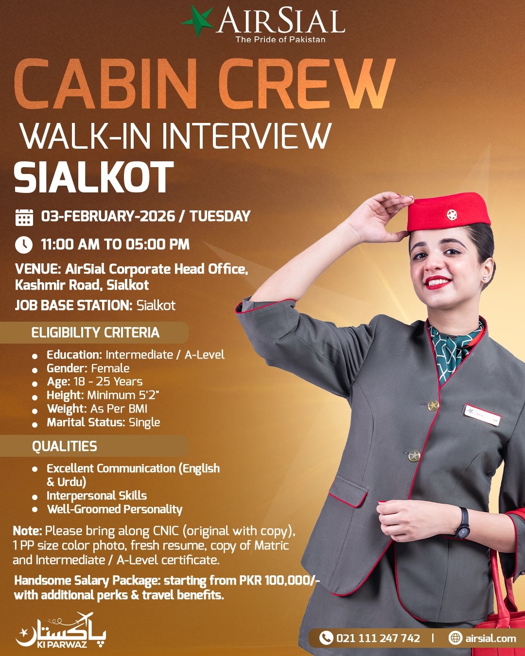 AirSial Cabin Crew Jobs 2026 advertisement