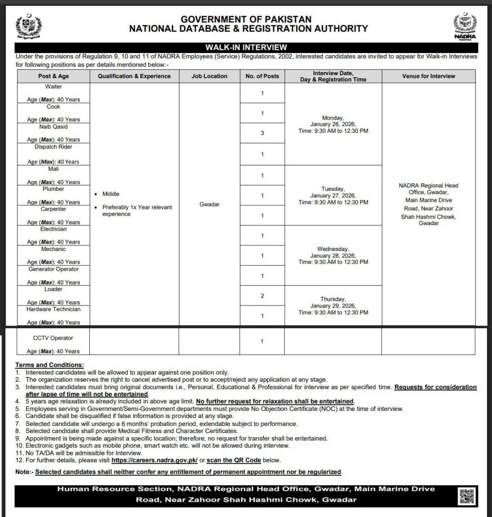 Class 4 Jobs in NADRA 2026 advertisement
