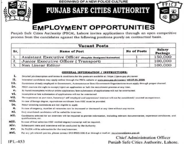 Punjab Safe Cities Authority Jobs 2026 advertisement