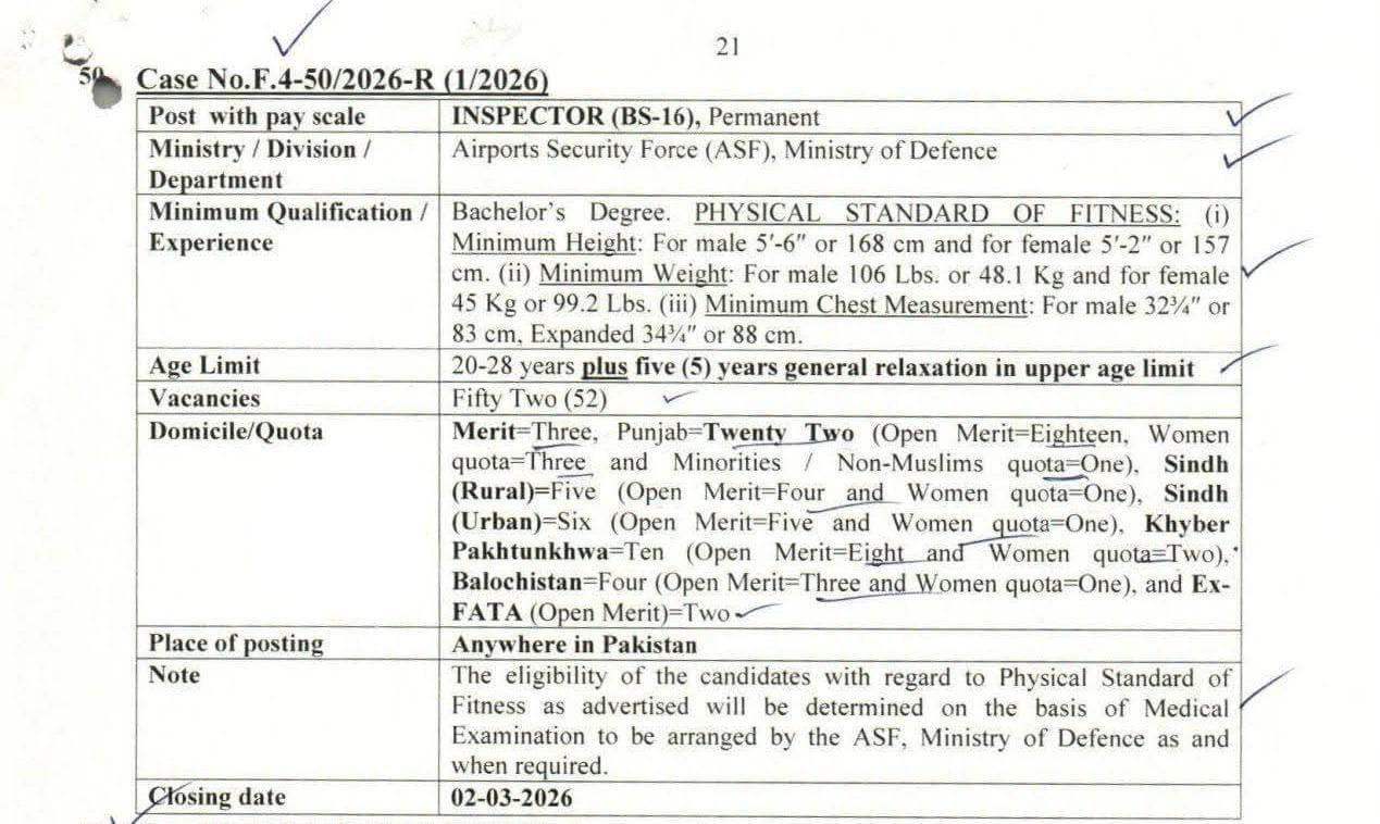 ASF Jobs 2026 for Inspector advertisement