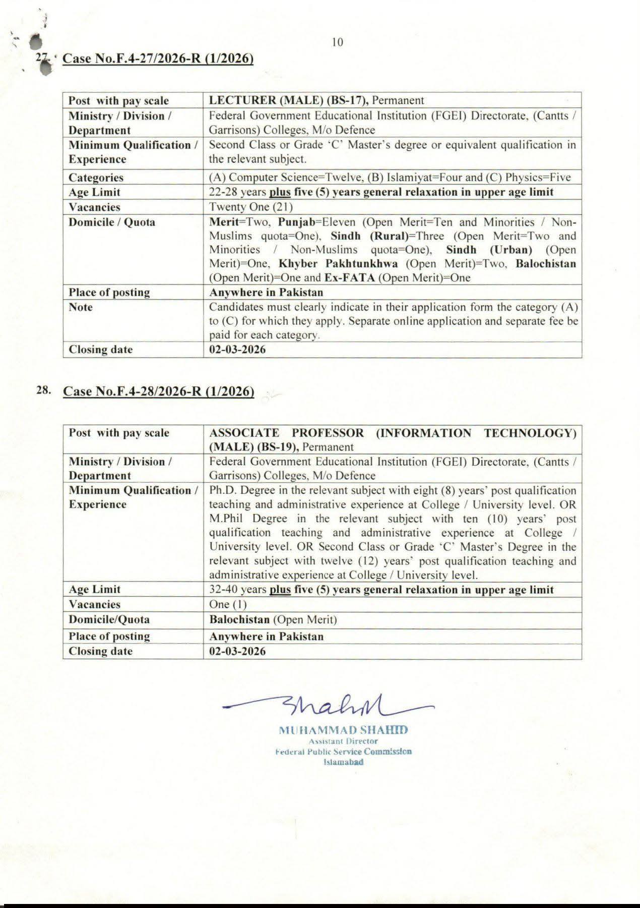 FPSC jobs 2026 advertisement