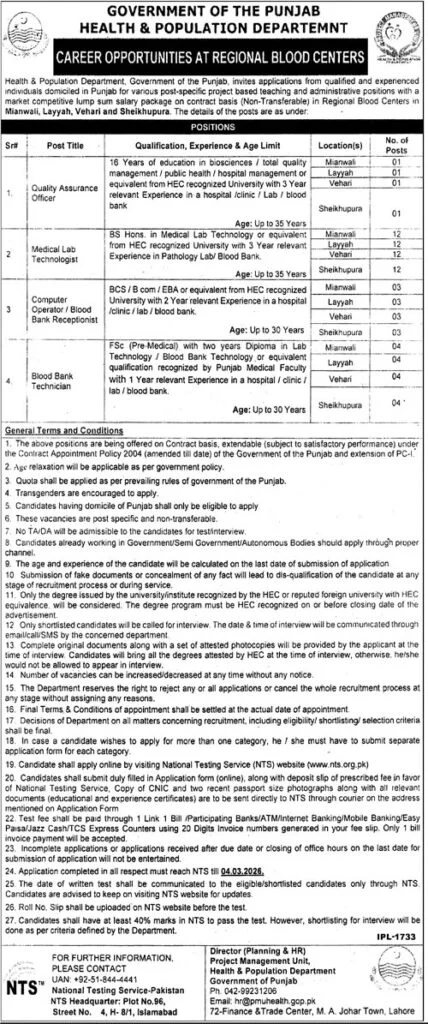 Government of the Punjab Health & Population Department Jobs 2026