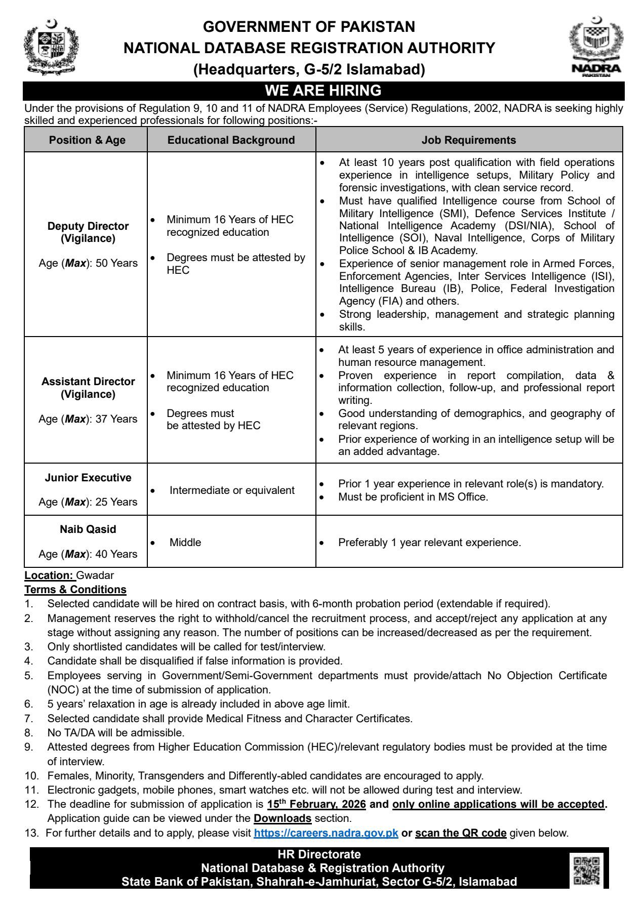 NADRA Naib Qasid Jobs 2026