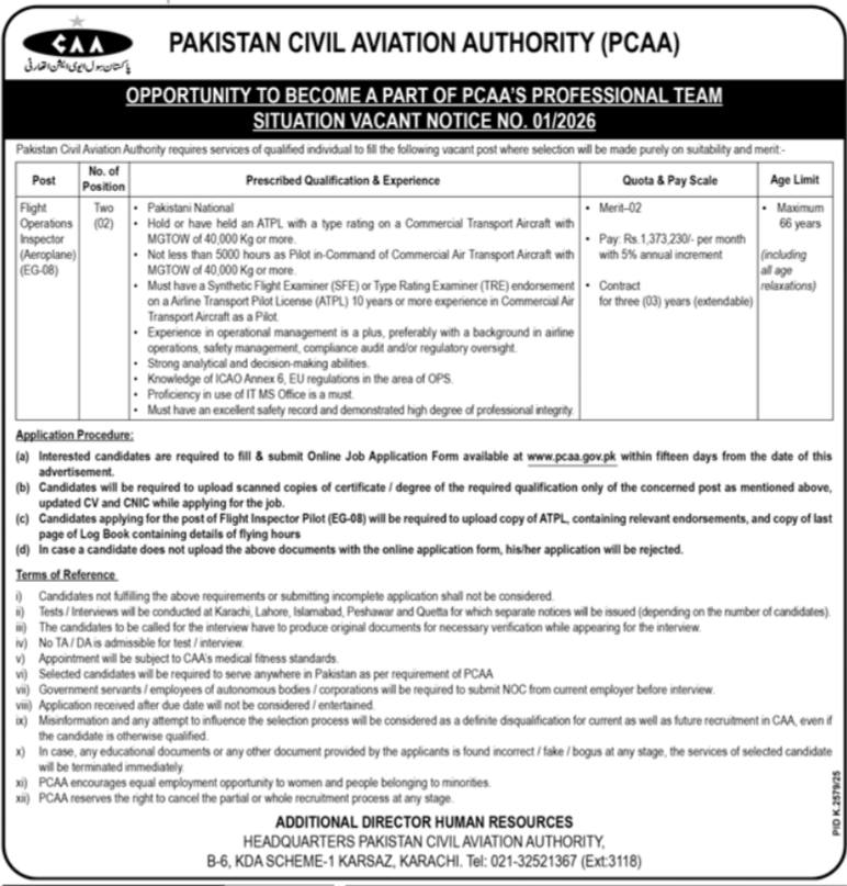 Pakistan Civil Aviation Authority Jobs 2026 advertisement
