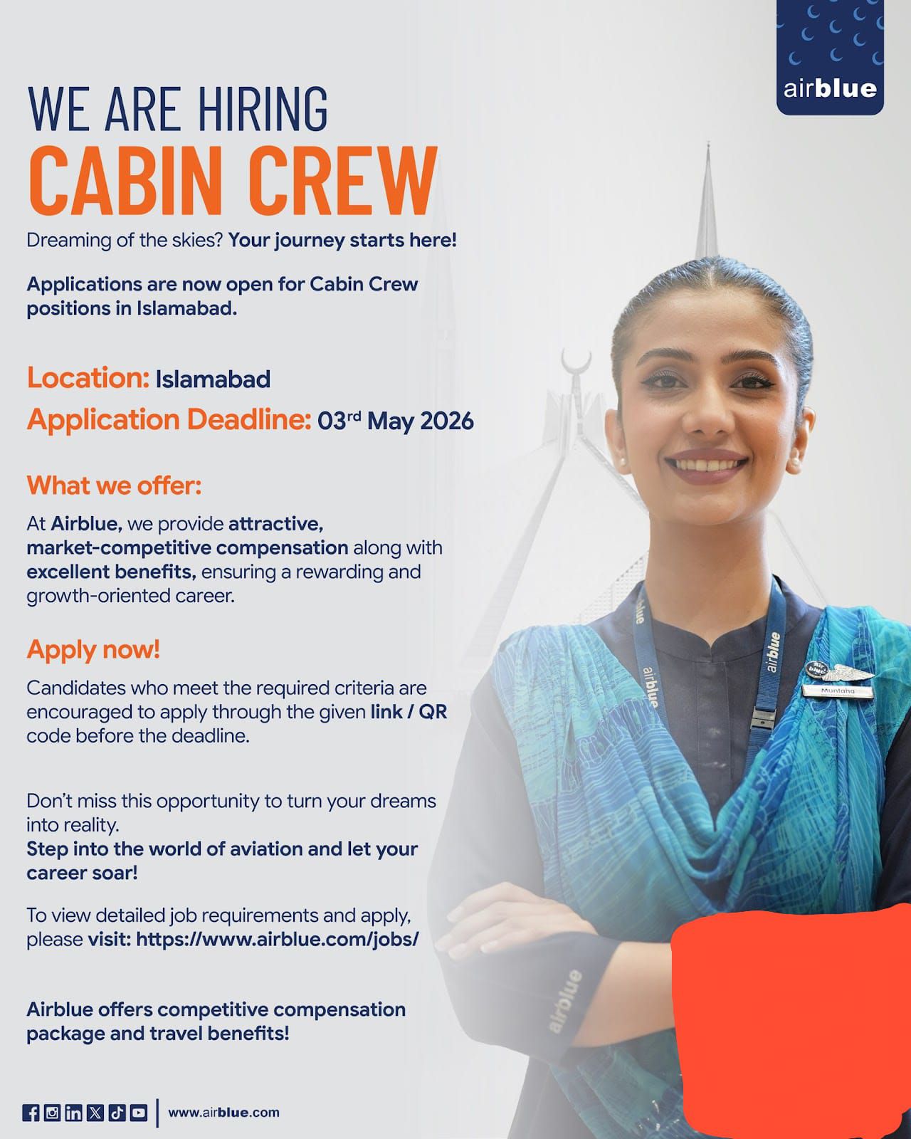 Airblue Cabin Crew Jobs 2026 advertisement