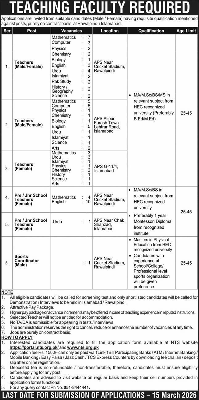 Army Public Schools Teaching Faculty Jobs 2026 ad