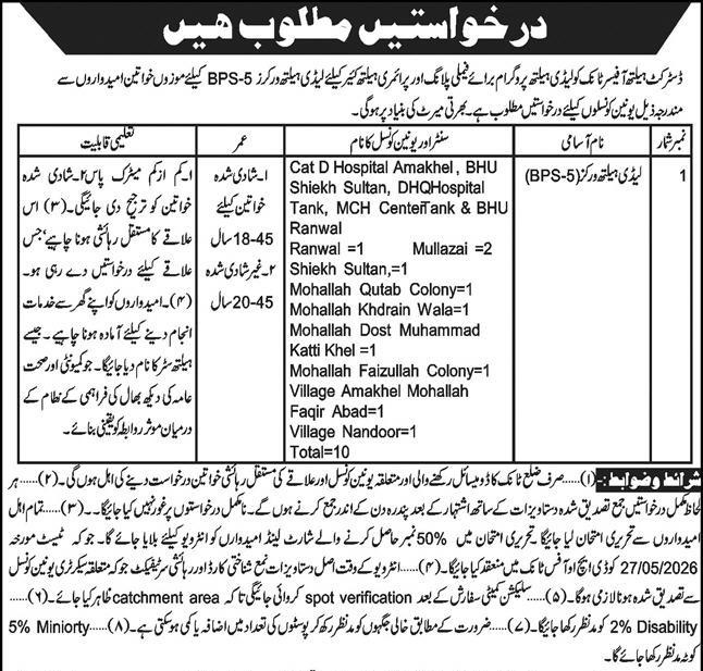 Lady Health Worker Jobs 2026 advertisement