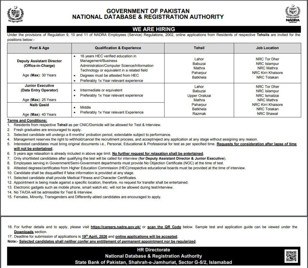 NADRA Jobs 2026 advertisement
