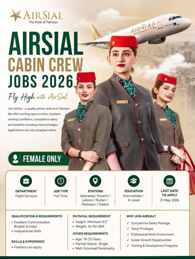 AirSial Cabin Crew Jobs 2026 advertisement
