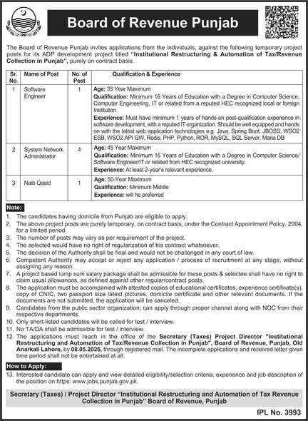 Board of Revenue Punjab Jobs 2026 advertisement