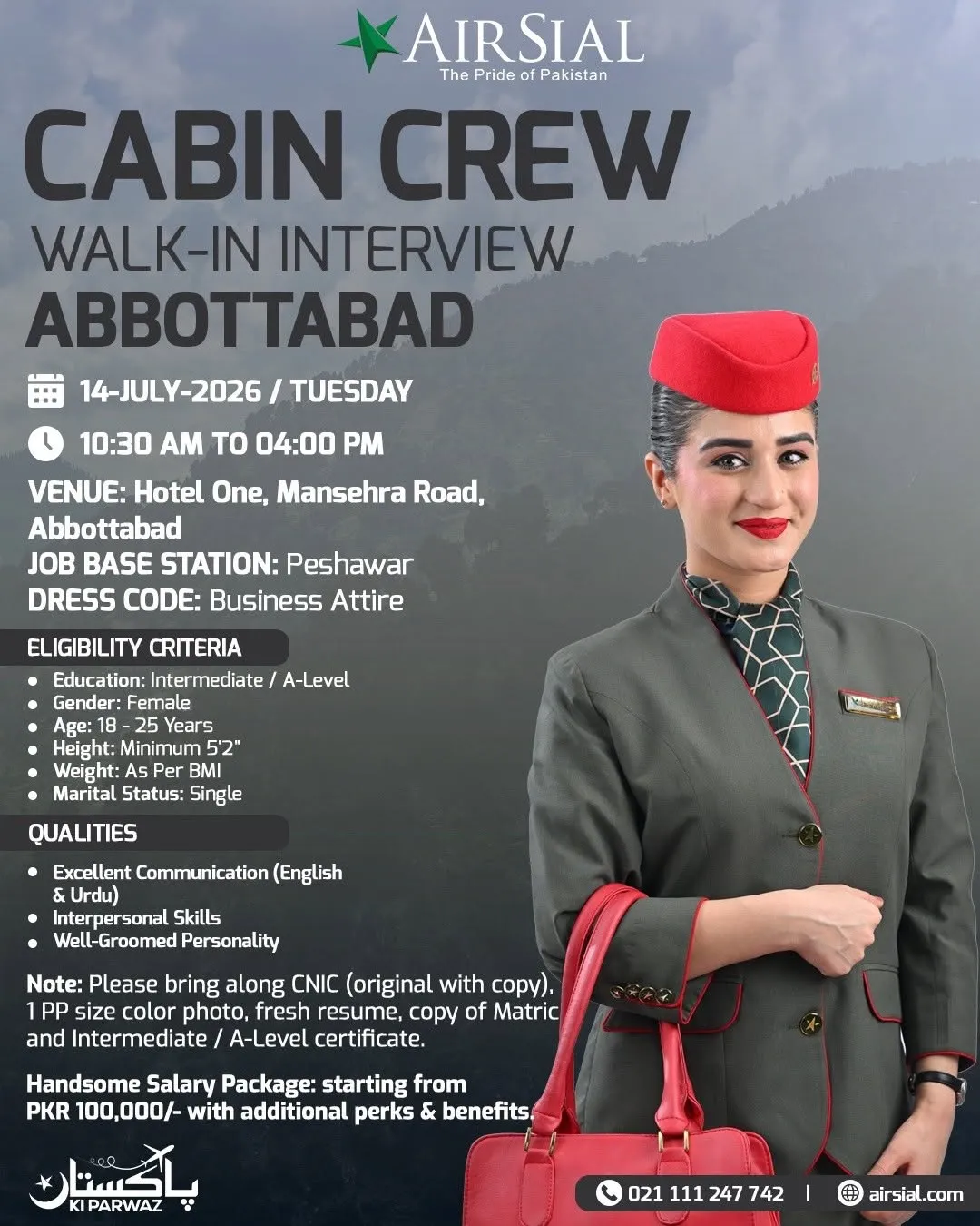 airsial cabin crew walk in interview 2026 in abbottabad