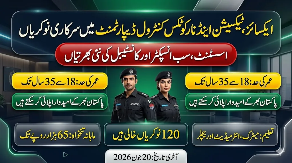 excise taxation & narcotics control department kpk jobs 2026