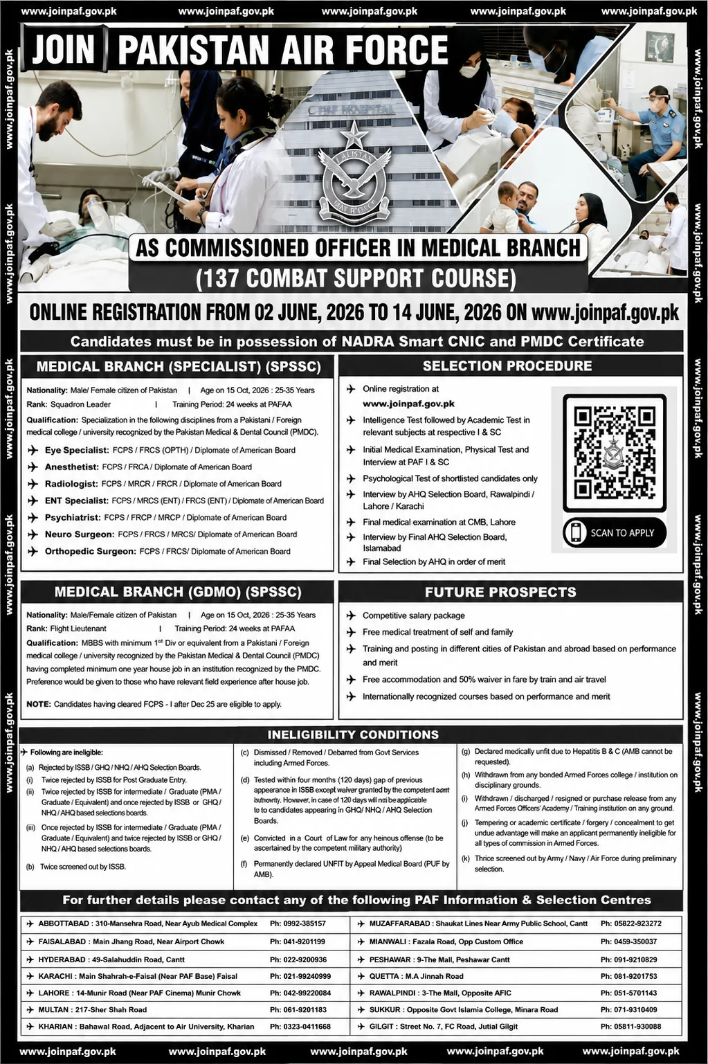 join pakistan air force as medical branch commissioned officer 2026