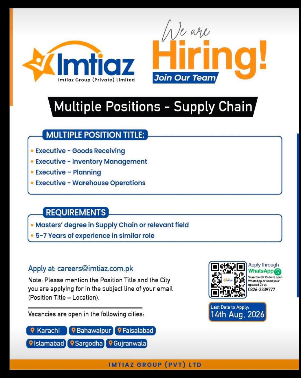 Imtiaz Shopping Mall Jobs 2026 
