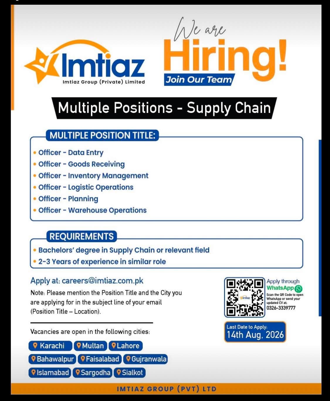 Imtiaz Shopping Mall Jobs 2026 