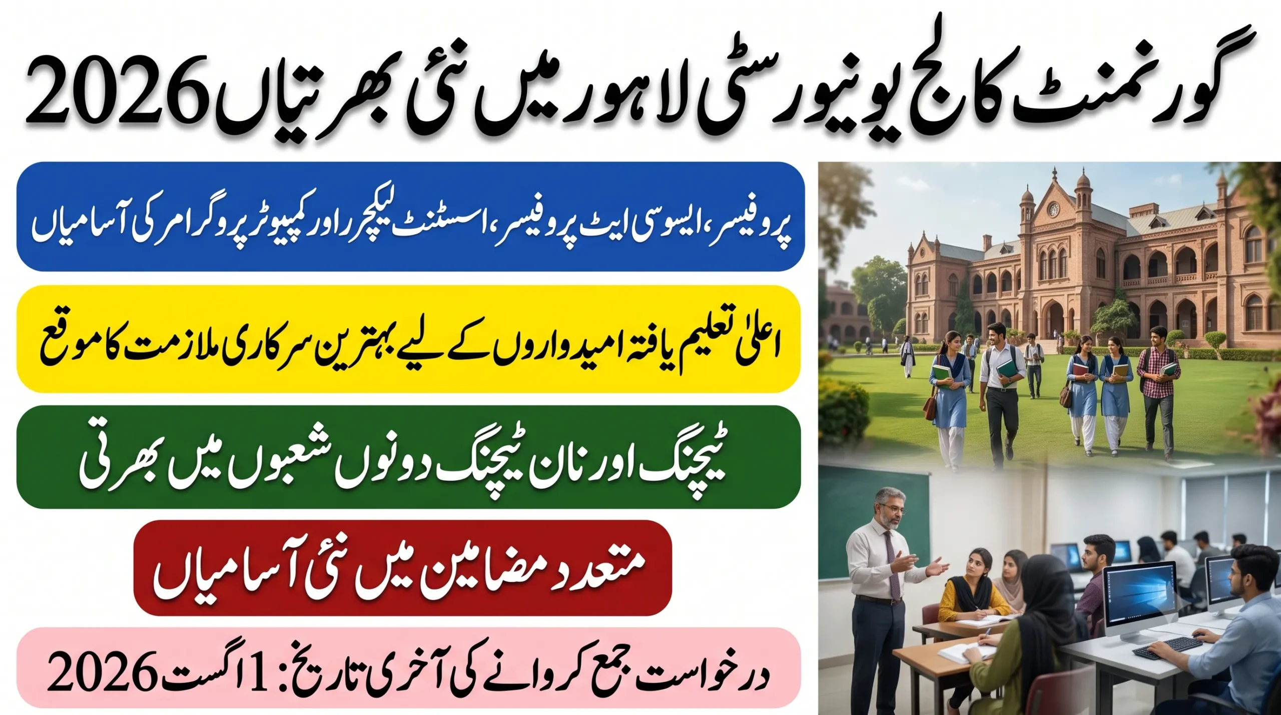 government college university lahore jobs 2026