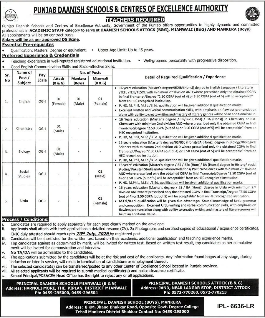punjab daanish schools jobs 2026 advertisement
