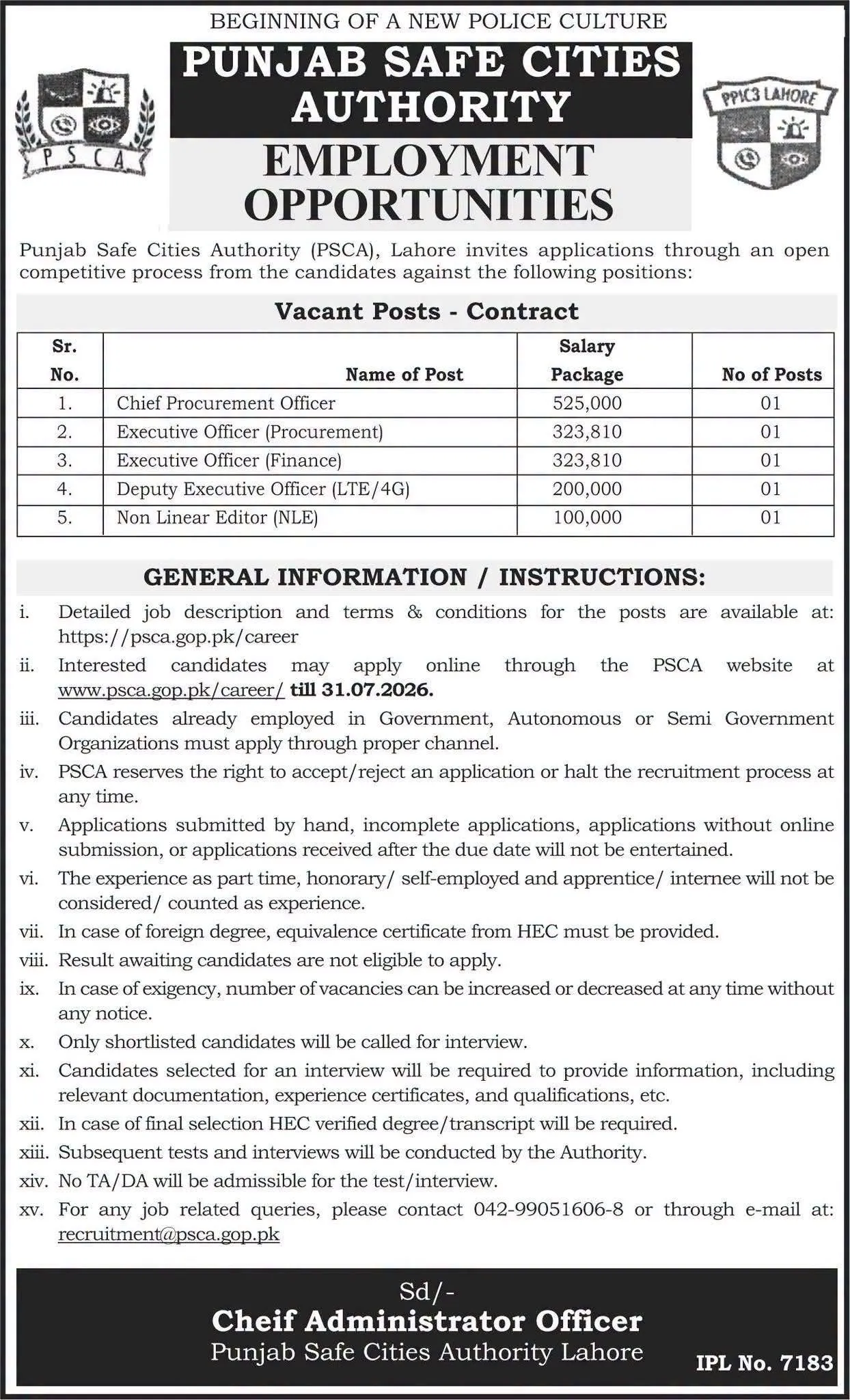 punjab safe cities authority jobs 2026