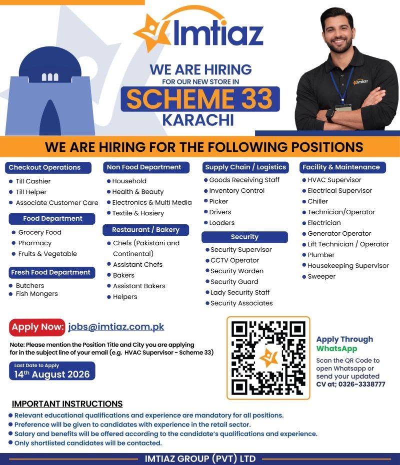 Imtiaz Shopping Mall Jobs 2026