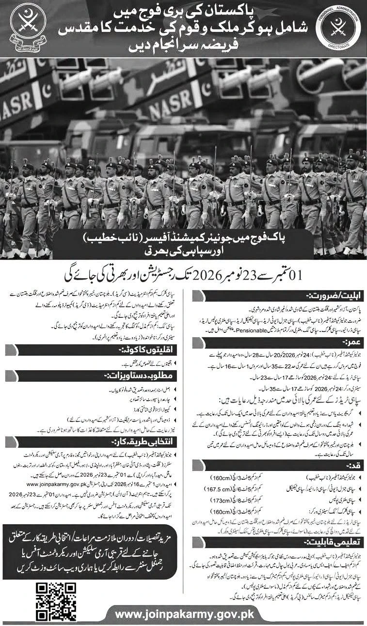 join pakistan army jobs september 2026 advertisement