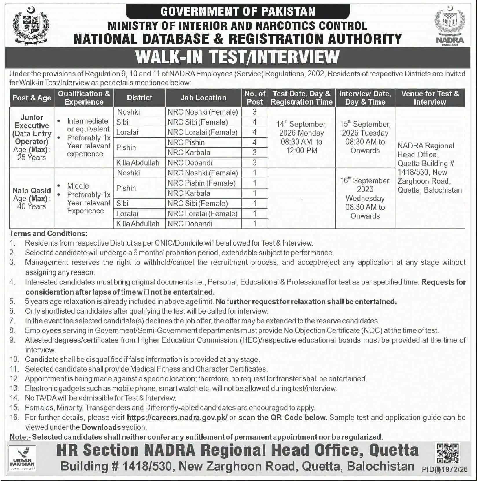 nadra jobs august advertisement 2026