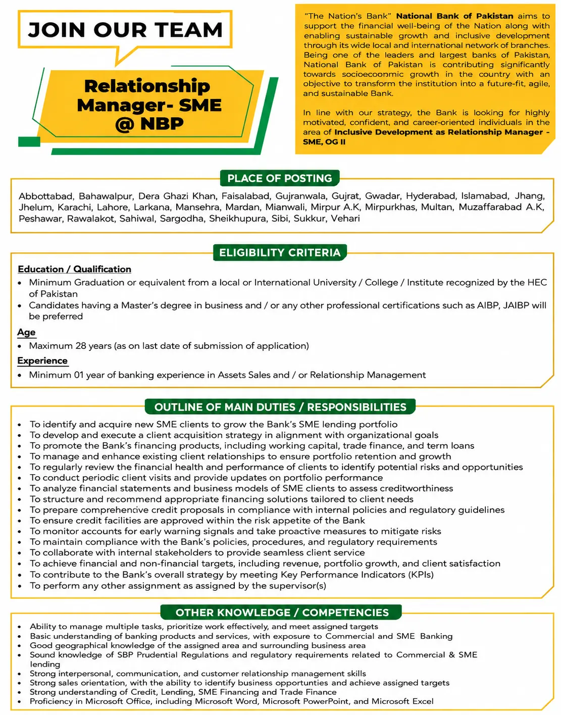 national bank of pakistan jobs august 2026 advertisement