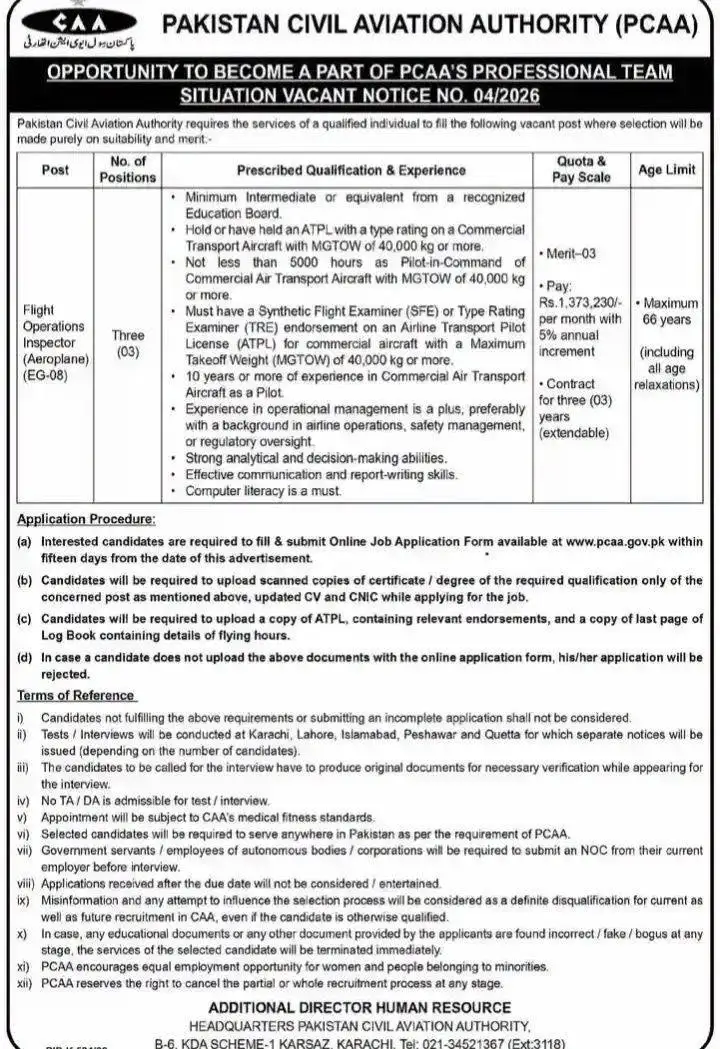 pakistan civil aviation authority jobs august 2026