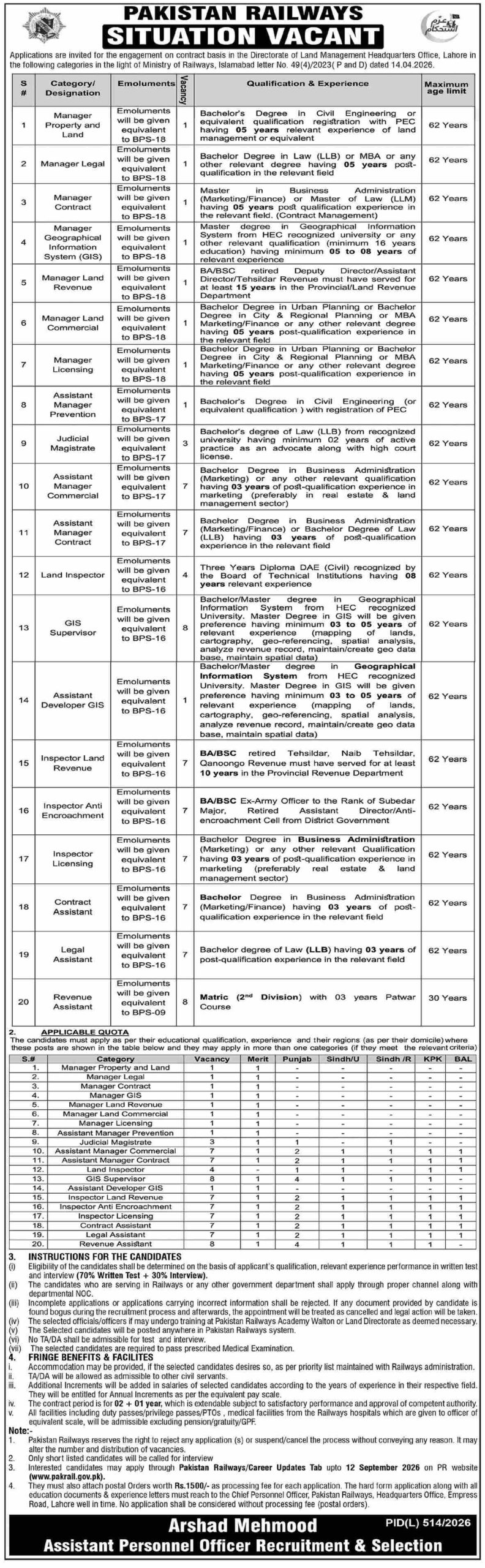 pakistan railways jobs 2026 advertisement