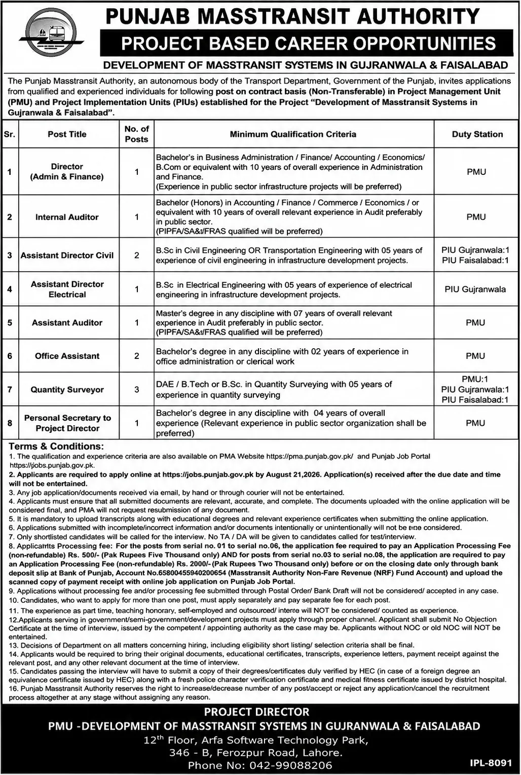 punjab mass transit authority jobs august 2026 advertisement