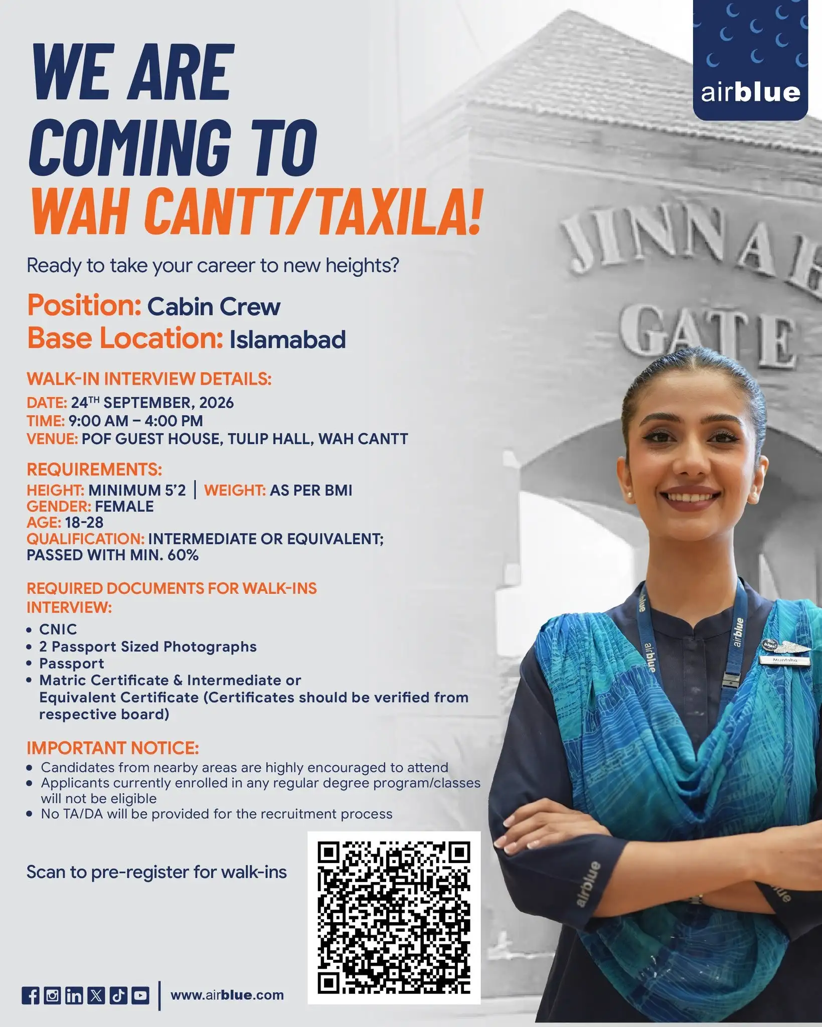 Airblue Cabin Crew Jobs 2026 advertisement
