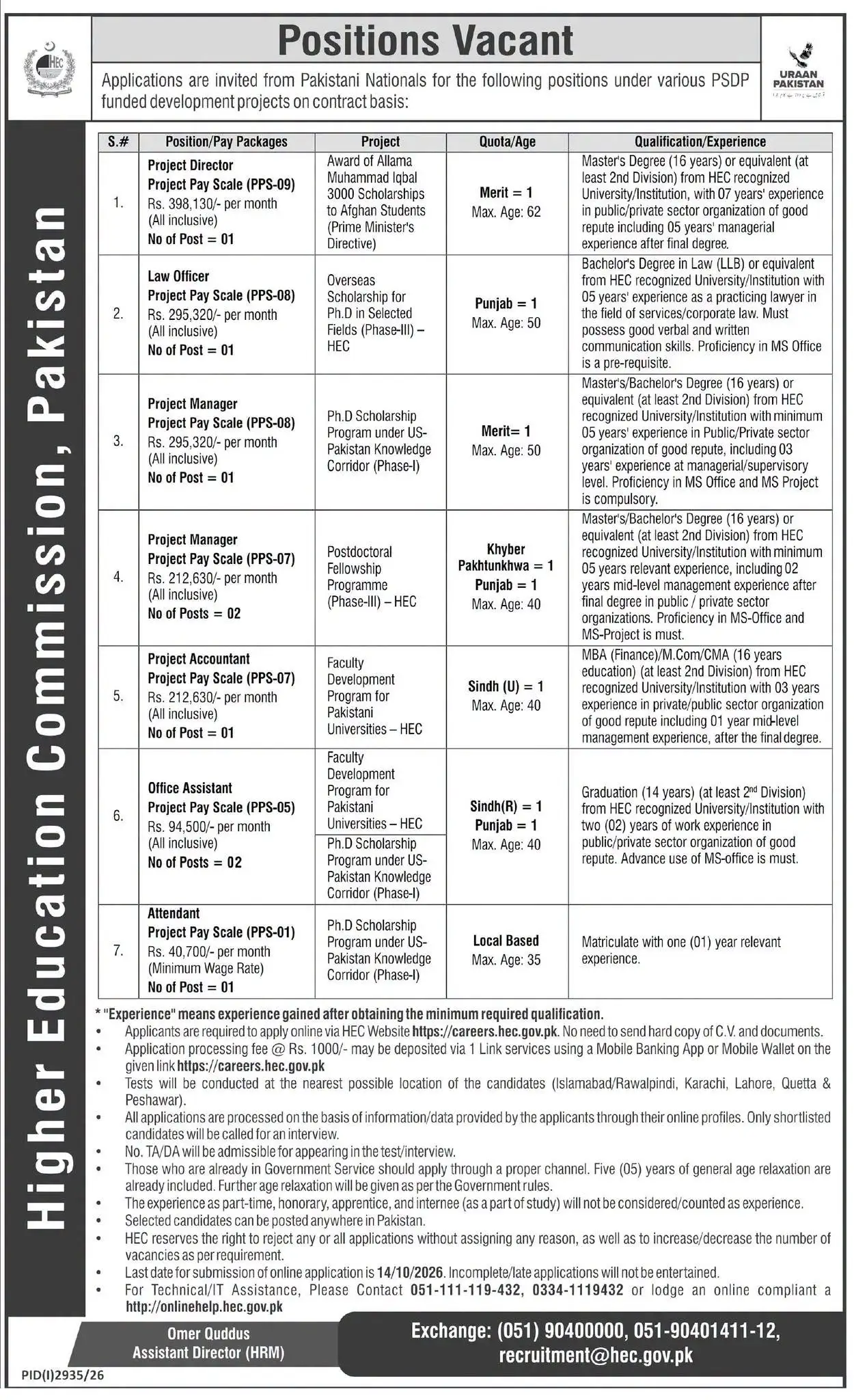 HEC Jobs 2026 advertisement