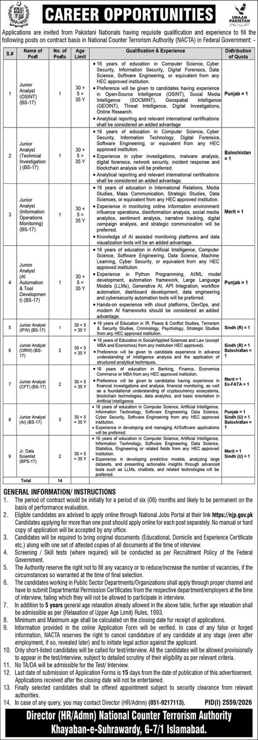 NACTA Jobs September 2026 advertisement