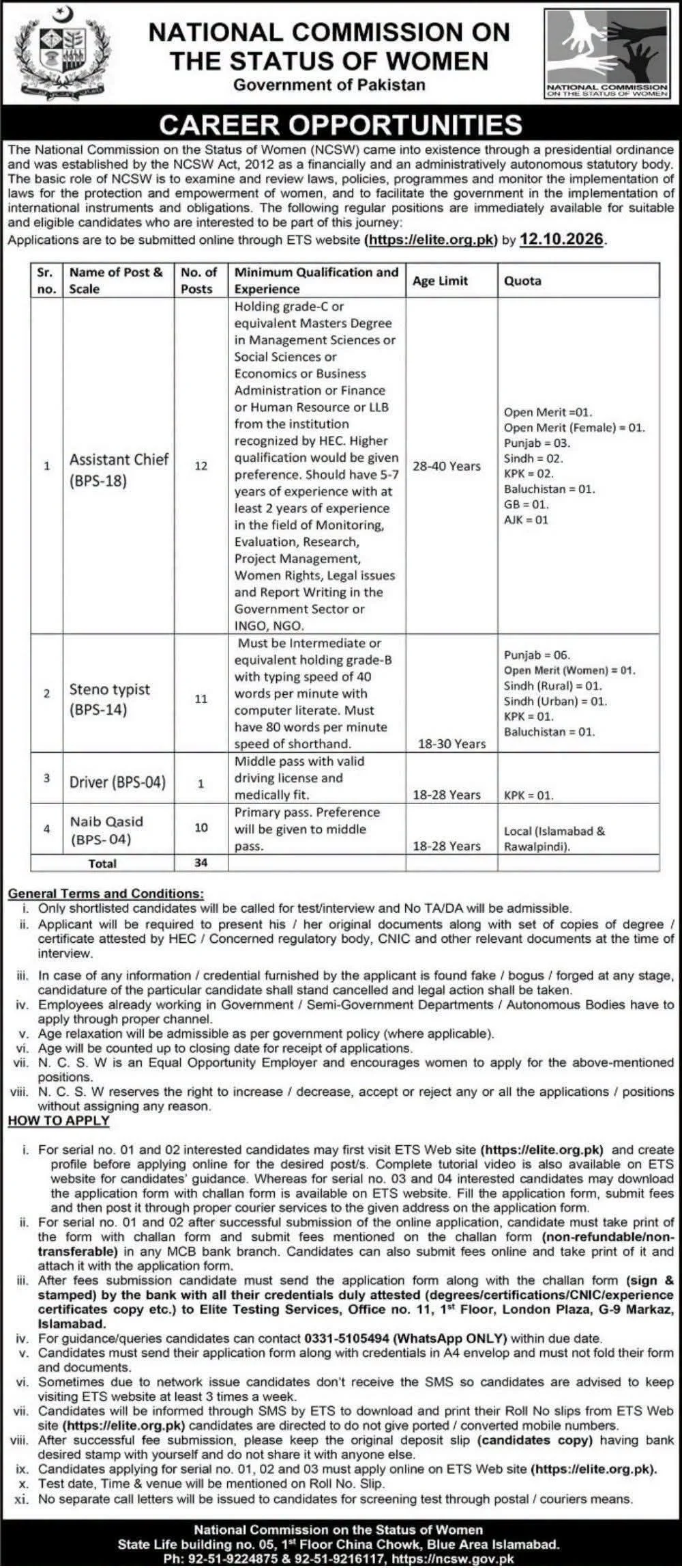 National Commission on the Status of Women NCSW Jobs 2026 advertisement