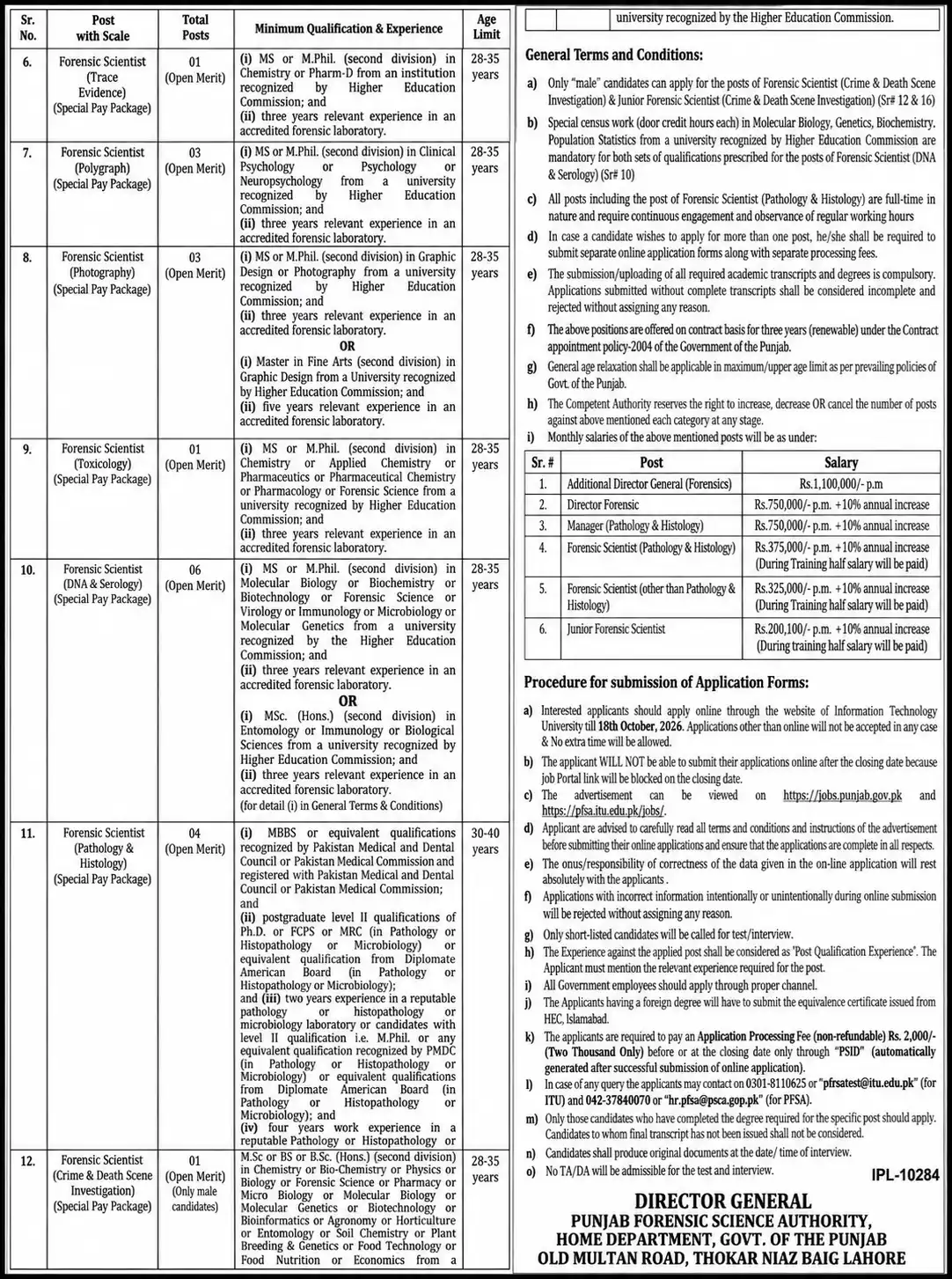 Punjab Forensic Science Authority Jobs ad