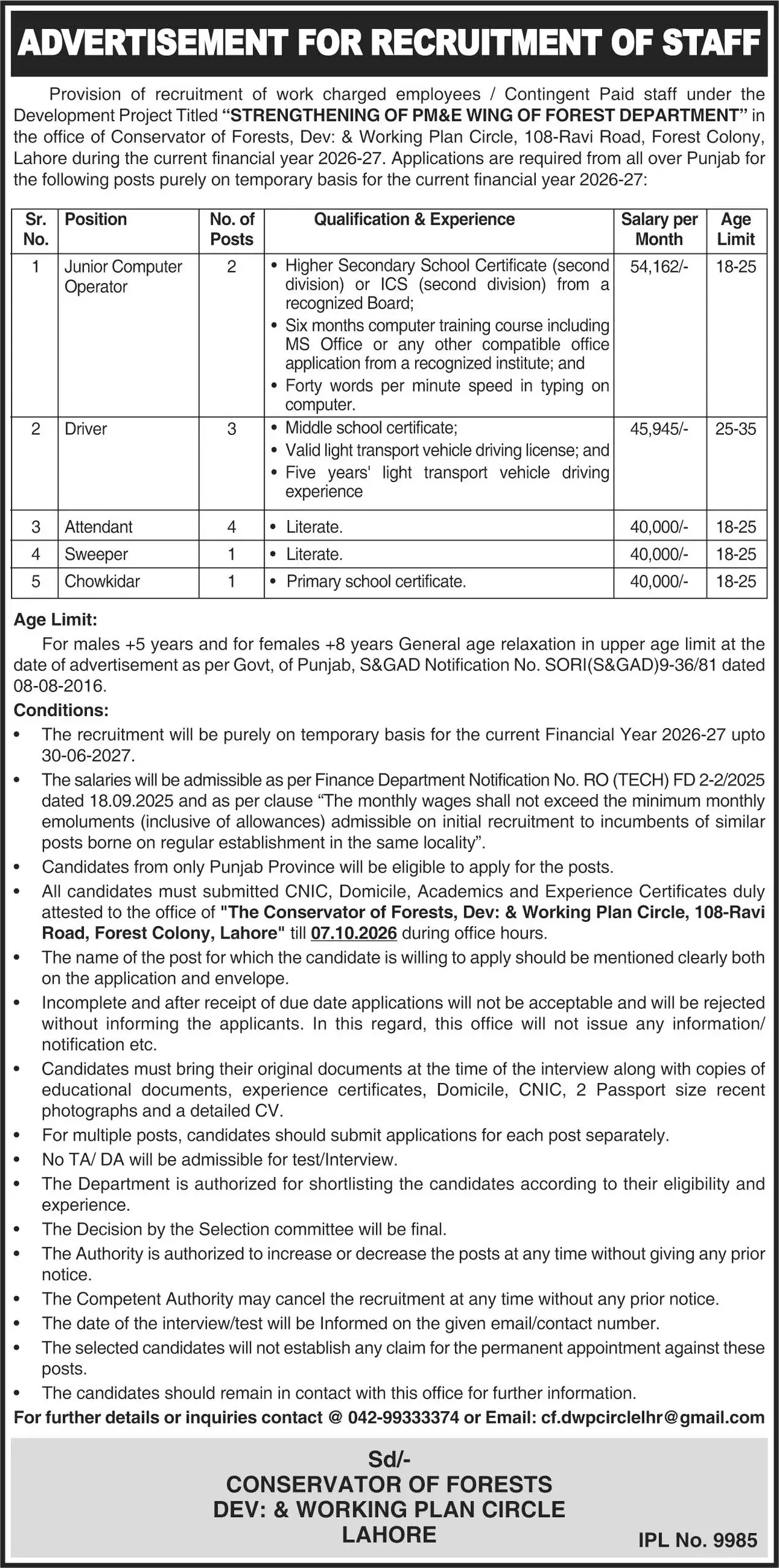 Punjab Forest Department Jobs 2026