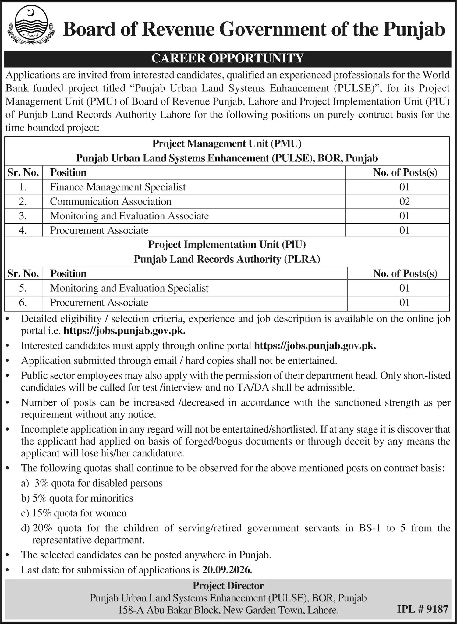 board of revenue punjab jobs 2026 advertisement