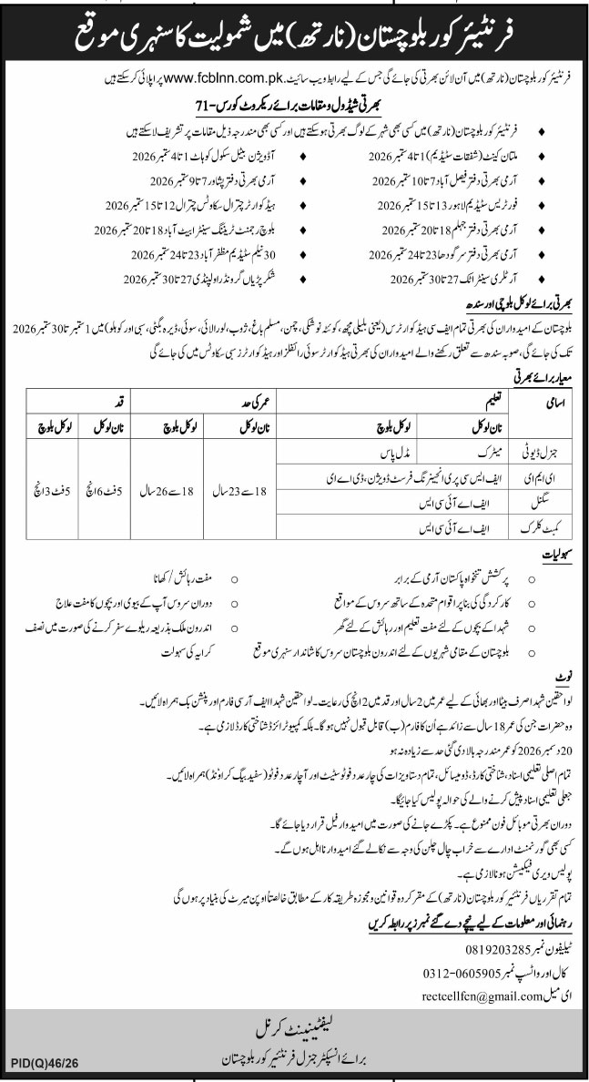 frontier corps balochistan north jobs 2026 advertisement